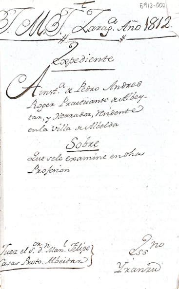 Expediente de Examen de Pedro Andrés Roger, 1812 Sg. AUZ 05912 007